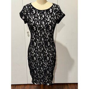 Women's Premise lined Dress Size 10 Black and White Lace back zip short sleeve